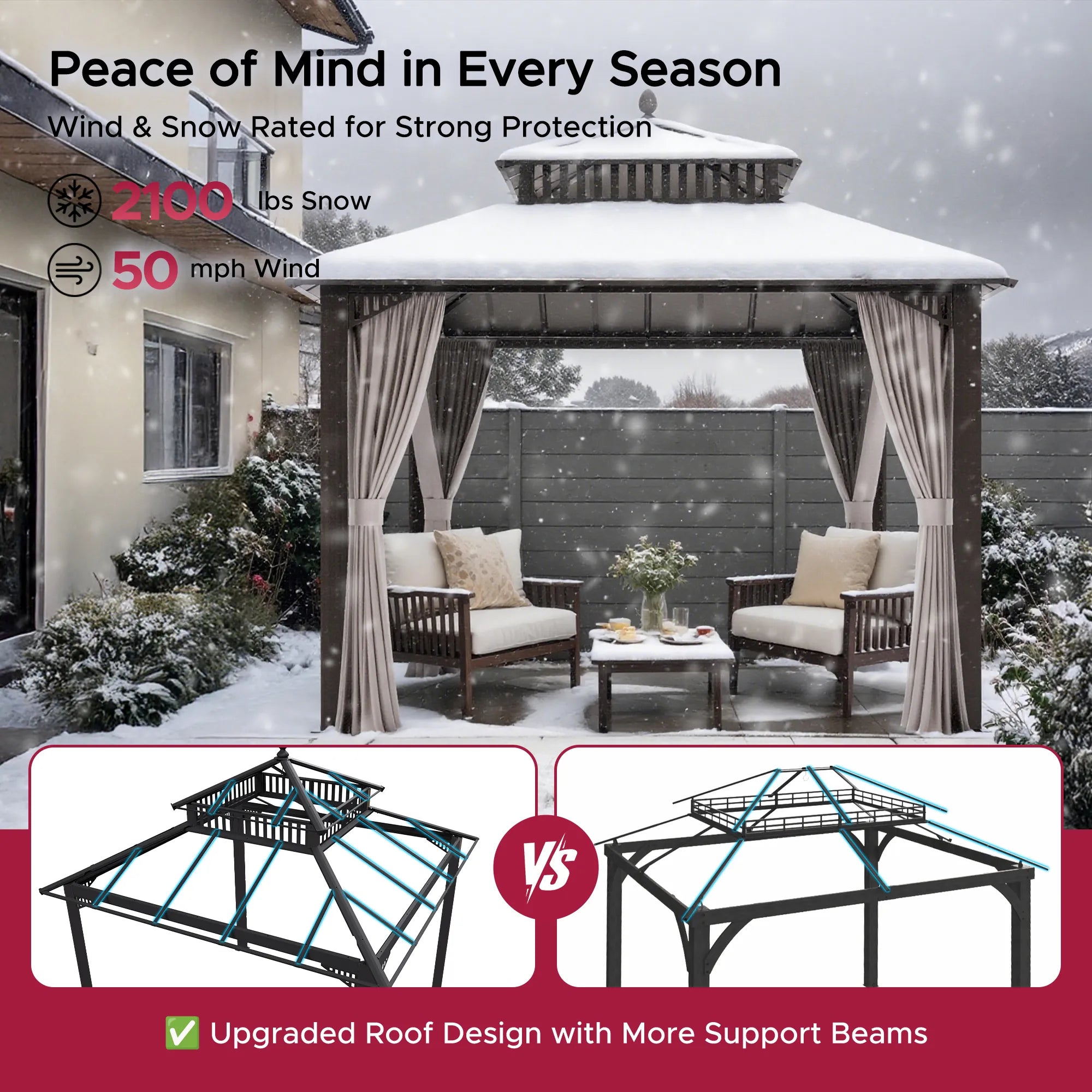 Kingston 10x10 Gazebo with Netting & Curtain | Steel Roof - Brown Aluminum Posts