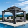 Kingston 12x12 Gazebo with Netting & Curtain | Steel Roof - Gray Aluminum Posts
