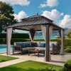 Kingston 12x12 Gazebo with Netting & Curtain | Steel Roof - Brown Aluminum Posts