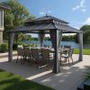 Kingston 12x14 Gazebo with Netting & Curtain | Steel Roof - Gray Aluminum Posts