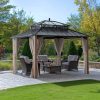 Kingston 12x10 Gazebo with Netting & Curtain | Steel & PC Roof - Woodgrain Aluminum Posts