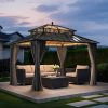 Kingston 12x10 Gazebo with Netting & Curtain | Steel & PC Roof - Gray Aluminum Posts