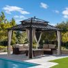 Kingston 12x10 Gazebo with Netting & Curtain | Steel & PC Roof - Brown Aluminum Posts