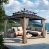 Kingston 12x12 Gazebo with Netting & Curtain | Steel & PC Roof - Woodgrain Aluminum Posts