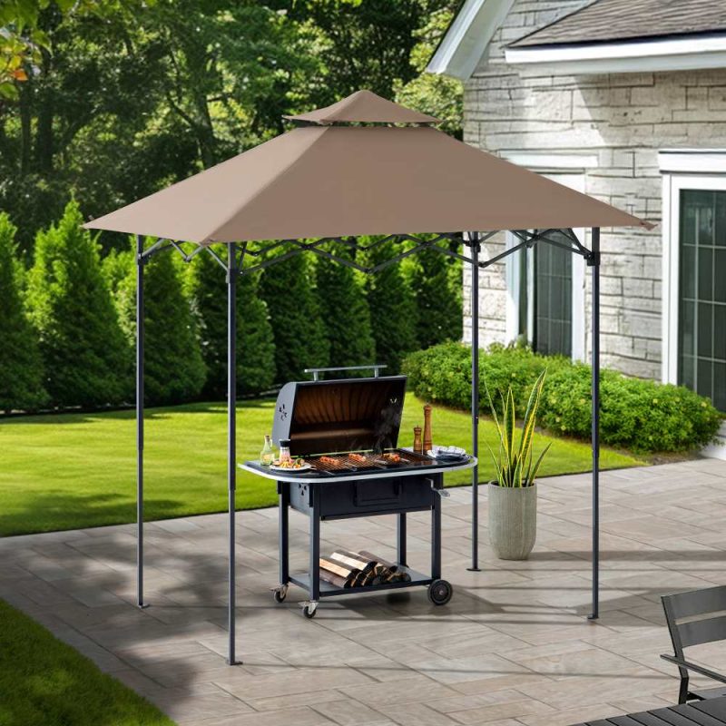 5x8 Pop up Grill Gazebo with Magnetic LED Light and Carrying Bag - Brown