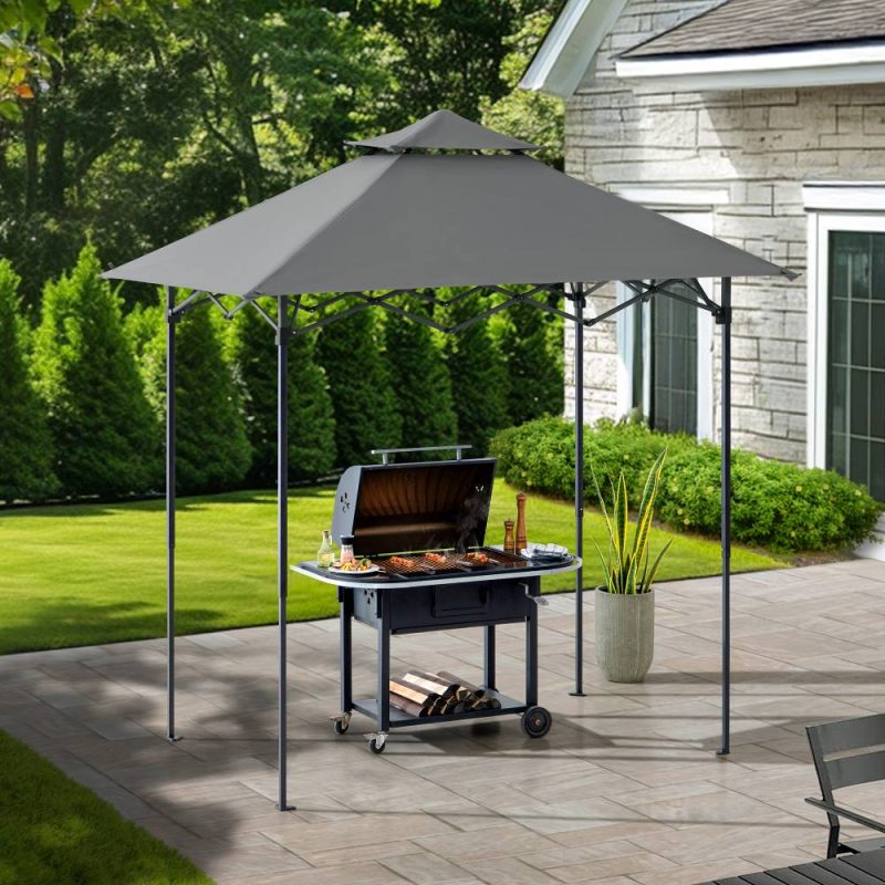 5x8 Pop up Grill Gazebo with Magnetic LED Light and Carrying Bag - Gray