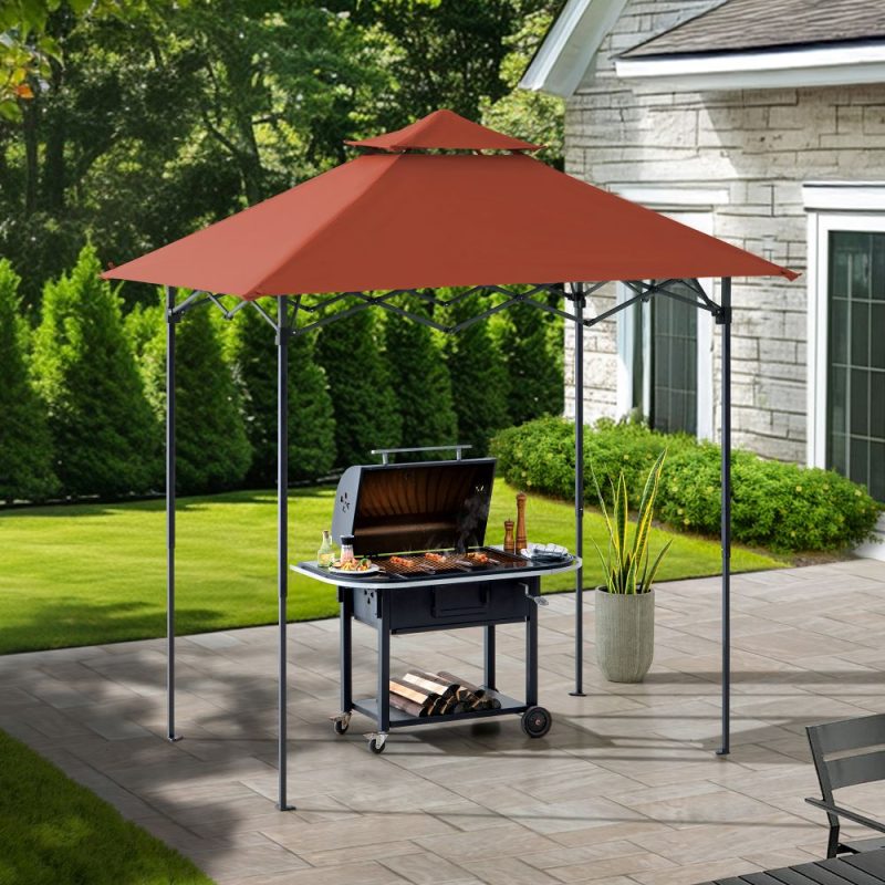 5x8 Pop up Grill Gazebo with Magnetic LED Light and Carrying Bag - Red