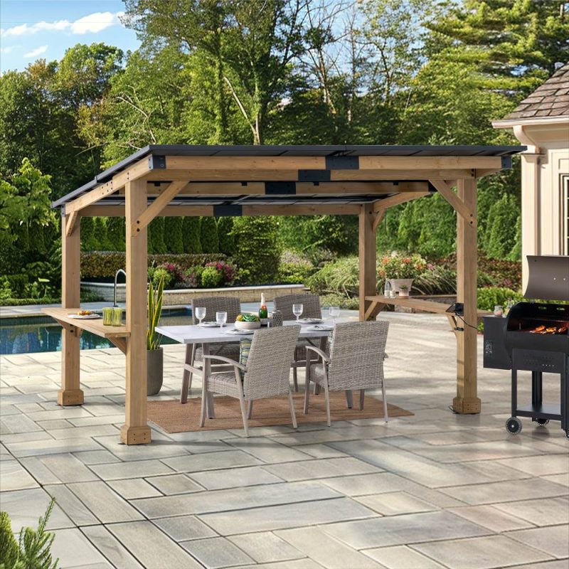 10x12 Cedar Gazebo Pergola with Bar Shelves and Power Port