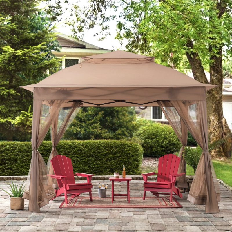 11x11 Pop Up Gazebo Tent with Netting and Carry Bag - Khaki