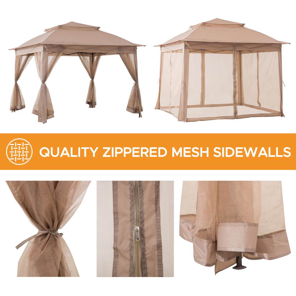 11x11 Pop Up Gazebo Tent with Netting and Carry Bag - Khaki