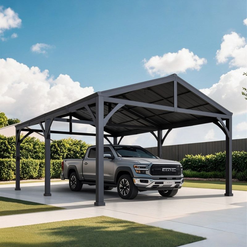 20x14 Steel Carport Sturdy Gazebo with 2 Ceiling Hooks