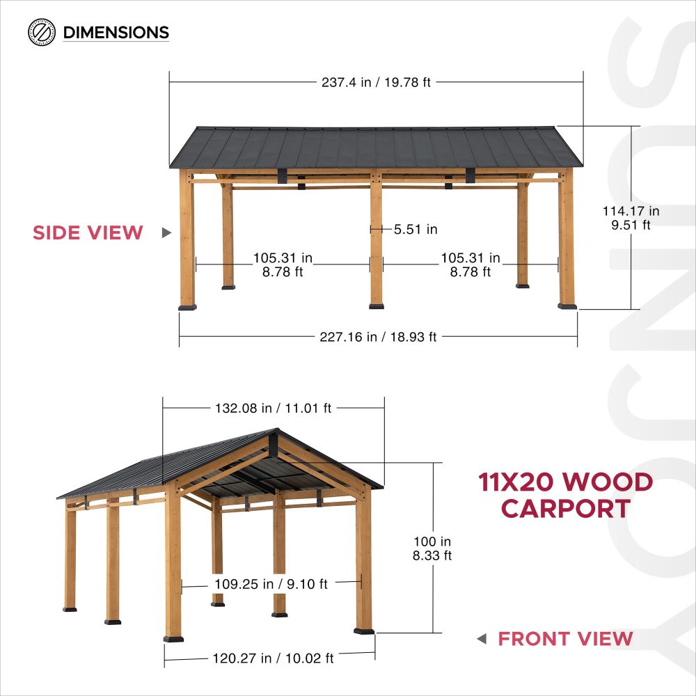11x20 Wood Carport Gazebo Kits with Ceiling Hooks - Standard