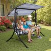 3-Seat Italian-Made Patio Swing Chair with Adjustable Canopy and 4