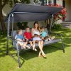 4-Seat Italian-Made Patio Swing Chair / Bed with Adjustable Canopy and Cushions – Gray