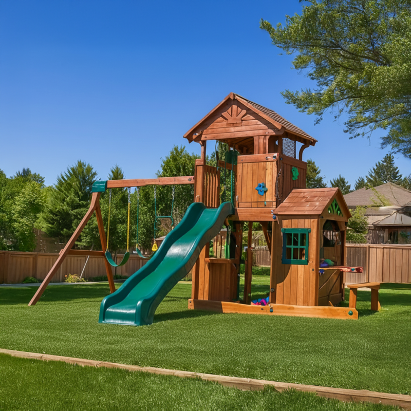 Cedar Backyard Playset with Slide, Swings & Clubhouse