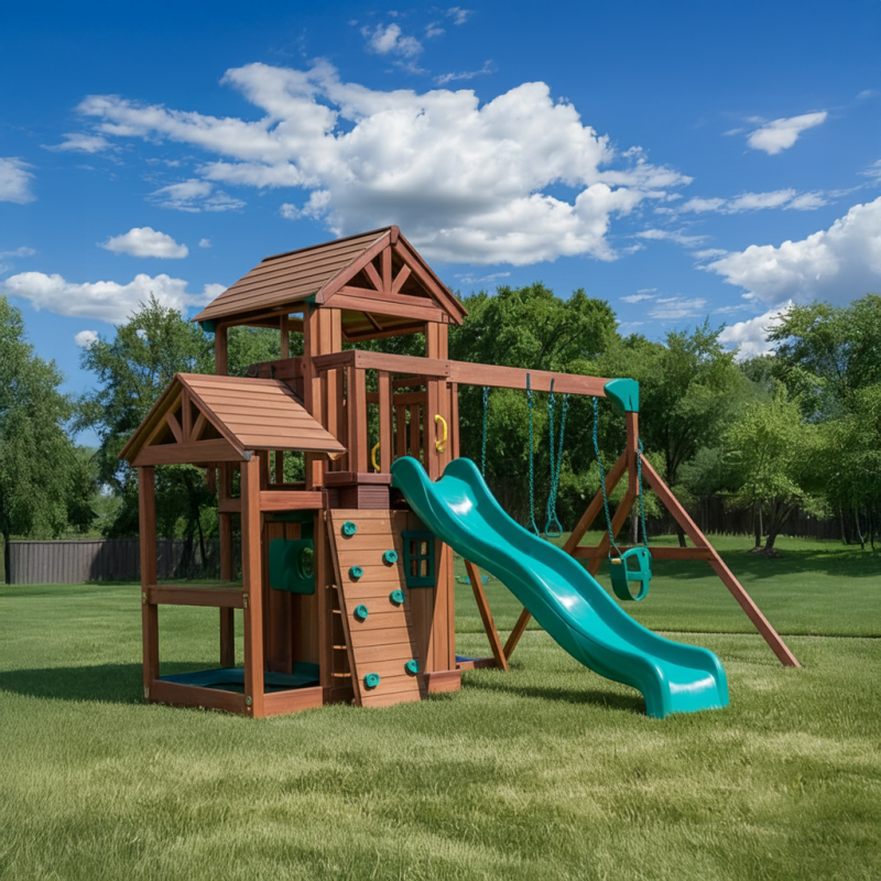 Wooden Outdoor Playset with Slide & Swings – Backyard Kids Climbing Set