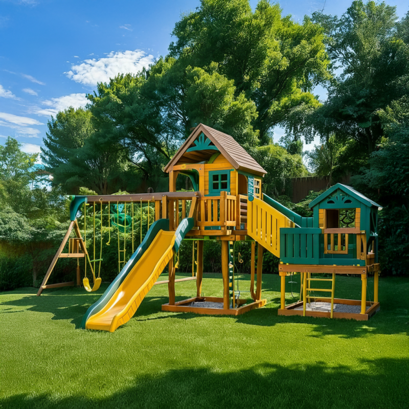 Deluxe Wooden Playset with Dual Slides & Swings – Kids Backyard Playground