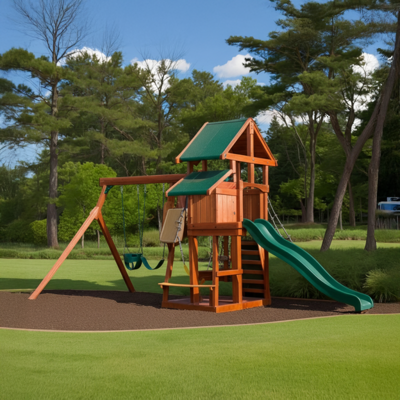 Large Wooden Playset with Slide, Swings & Picnic Table – Kids Outdoor Fun