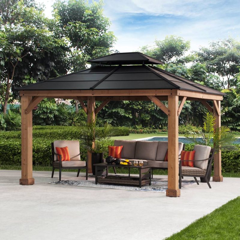 11x13 Cedar Hardtop Gazebo with Heavy-Duty Steel Roof & Ceiling Hook - Natural Cedar