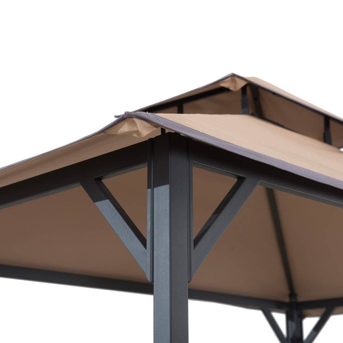 Outdoor Patio 5x8 Khaki 2-Tier Steel Backyard Soft Top Grill Gazebo with Bar Shelves and Hooks