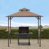 Outdoor Patio 5x8 Khaki 2-Tier Steel Backyard Soft Top Grill Gazebo with Bar Shelves and Hooks