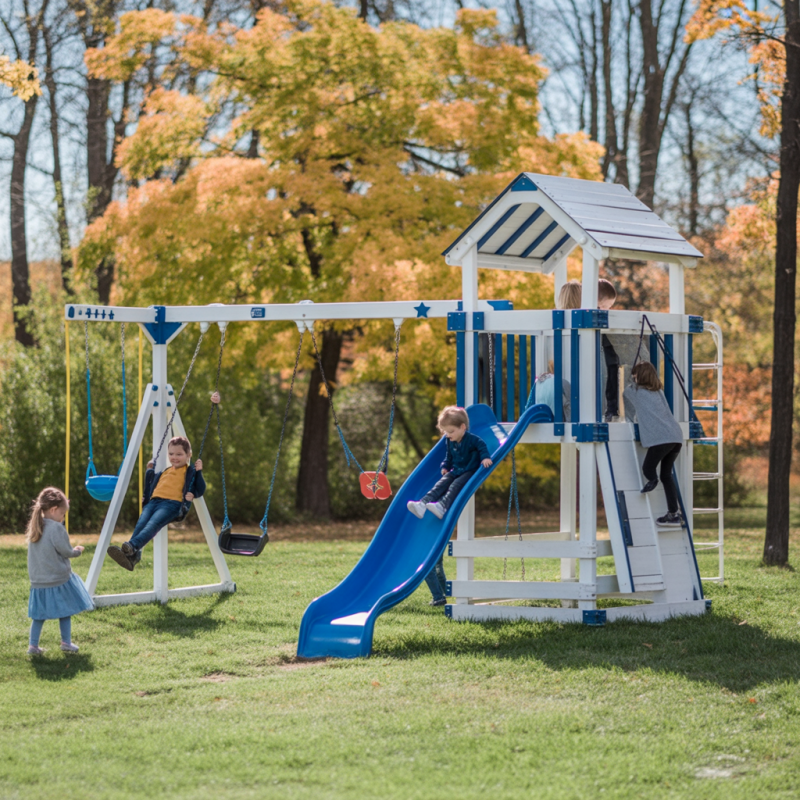 Wooden Swing Set with Slide & Clubhouse – All-in-One Backyard Playset