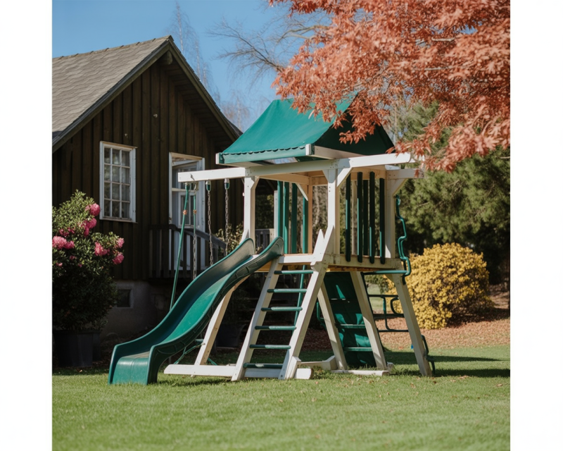 Stardust-Themed Outdoor Wooden Swing Set with Slide – Backyard Playset for Kids with Swings & Fun Activities