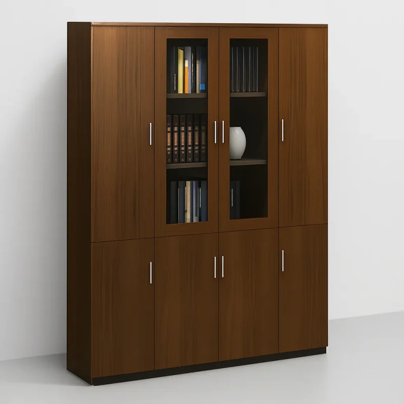 Contemporary Wooden Filing Cabinet With Glass Doors For Office