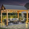 11' x13.8' Outdoor Gazebo, Hardtop Gazebo with Galvanized Steel Top Pavilion Gable Roof, for Patio, Garden, Balcony