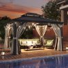 10' x 12' Hardtop Gazebo, Galvanized Steel Double Top, Permanent Aluminum Gazebo, Outdoor Metal Gazebo with Privacy Curtains and Mosquito Netting, for Parties, Gardens, Decks, Patios, Lawns