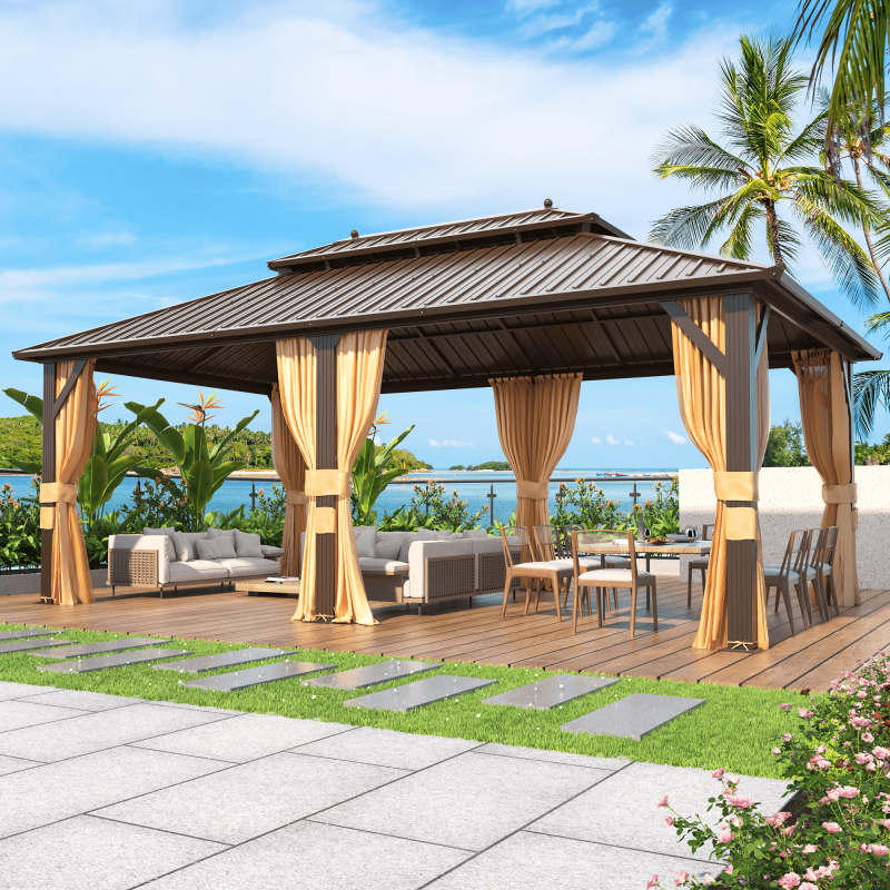 12' x 20' Gazebo Aluminum Frame Gazebo with Galvanized Steel Double Roof