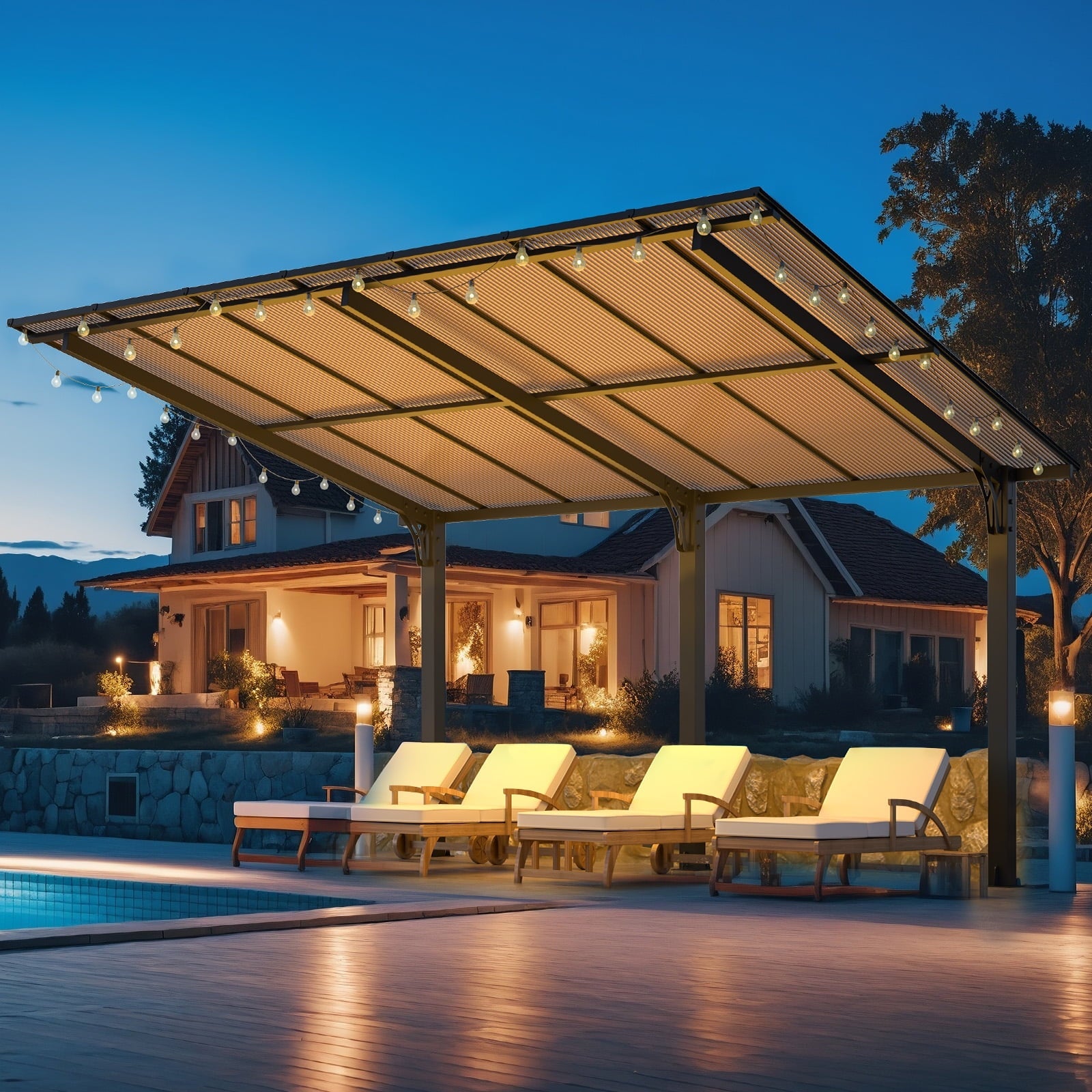 14' x 10' Gazebo, Outdoor Wall Mounted Gazebo & Pergola with Aluminum Frame for Patio, Porch and Backyard in Black