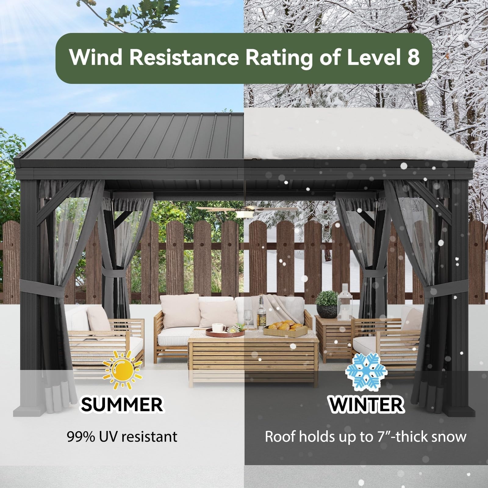 10' X 12' Hardtop Gazebo, Aluminum Outdoor Gazebo with Galvanized Steel Gable Roof Canopy, Patio Permanent Metal Gazebo Pavilion with Netting, for Garden, Backyard, Deck