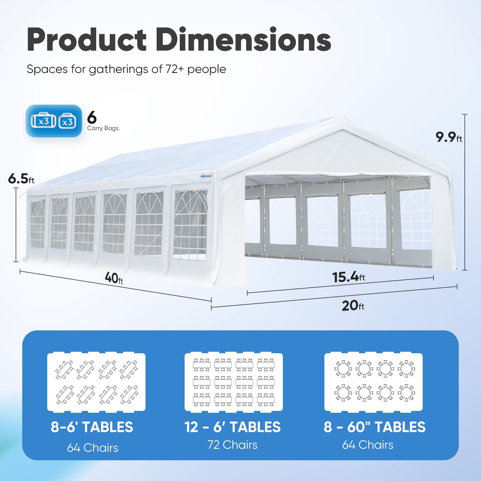 20'x 40' Upgraded Galvanized Heavy Duty Gazebo Party Wedding Tent Canopy Carport Shelter with Carry Bags(20x40, White), Event Canopy