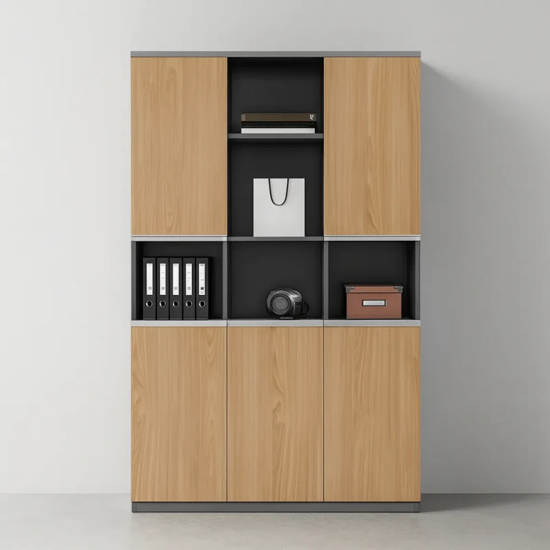 Minimalist Wooden Office Cabinet With Built In Shelves