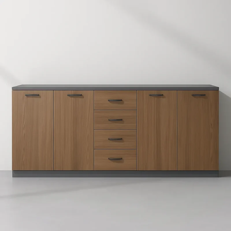 Modern Wooden Lateral Filing Cabinet With Drawers And Shelves