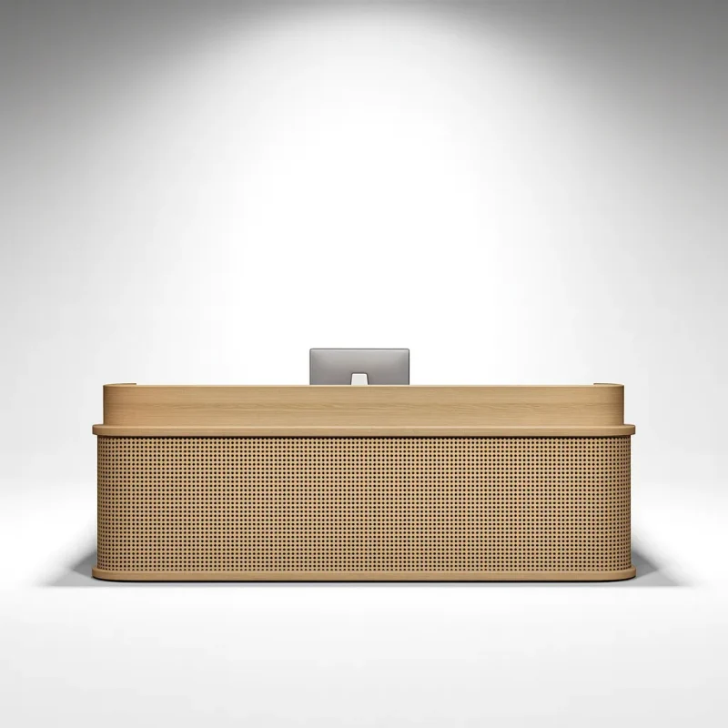 Modern Wooden Reception Desk With Rounded Design For Office