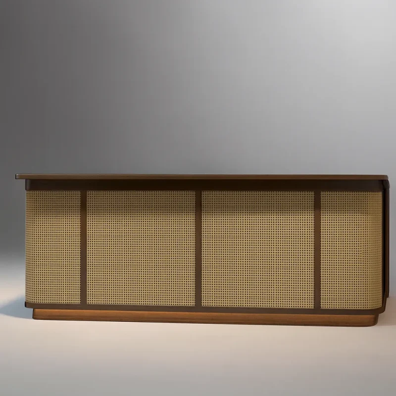 Modern Wooden Reception Desk With Woven Panel For Office