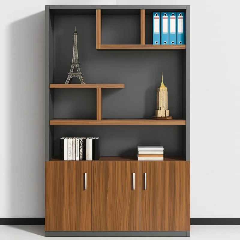 Vertical Contemporary Wooden Filing Cabinet With Shelves