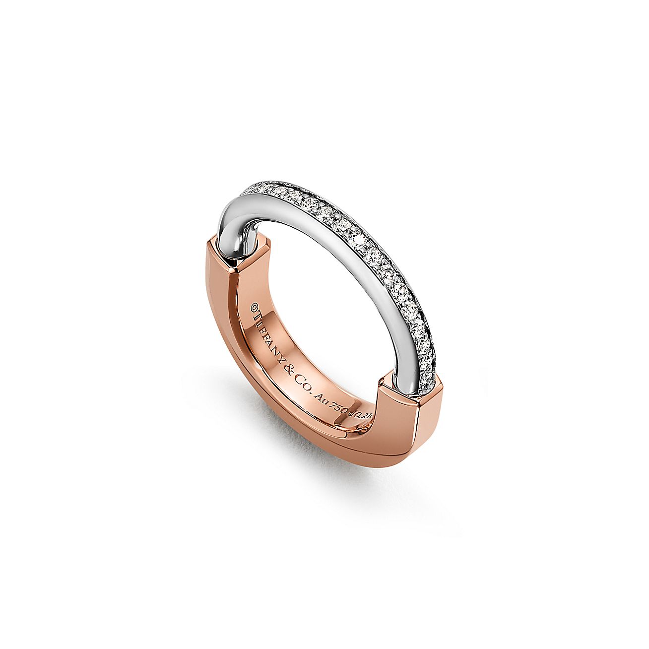 Pnstime T Lock Diamond Rose Gold Ring - Image 2