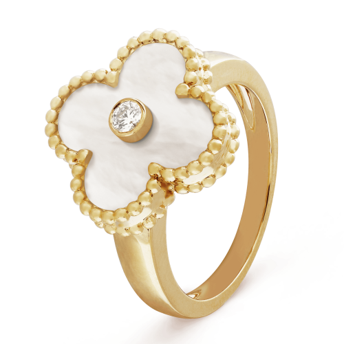 Pnstime Vintage Alhambra Pearl Ring Elegant Jewelry