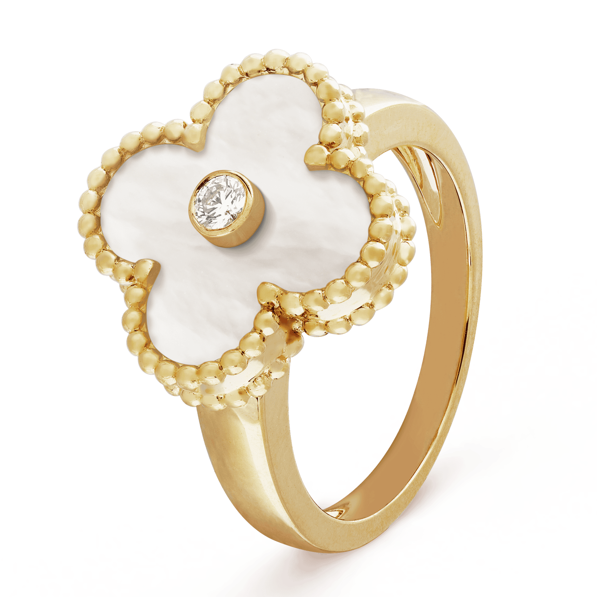 Pnstime Vintage Alhambra Pearl Ring Elegant Jewelry