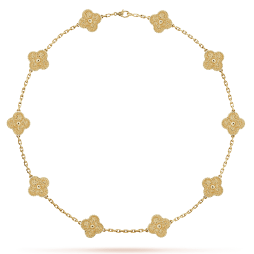 Pnstime Vintage Alhambra Yellow Gold 10 Motifs Necklace Gift for Her
