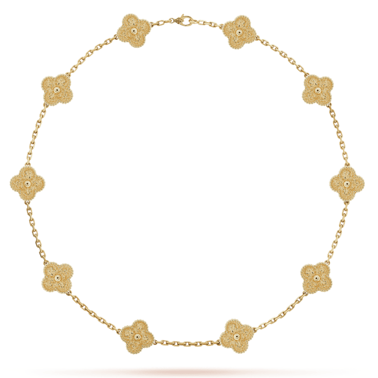 Pnstime Vintage Alhambra Yellow Gold 10 Motifs Necklace Gift for Her