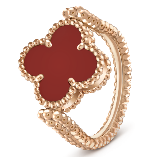 Pnstime Vintage Alhambra Reversible Ring Carnelian Clover Jewelry