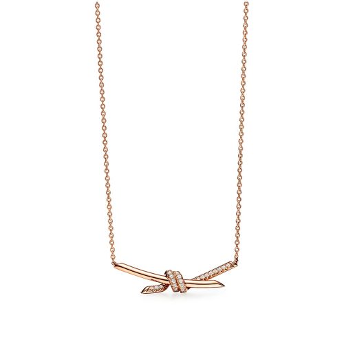 Pnstime T Knot Pendant Diamond Necklace