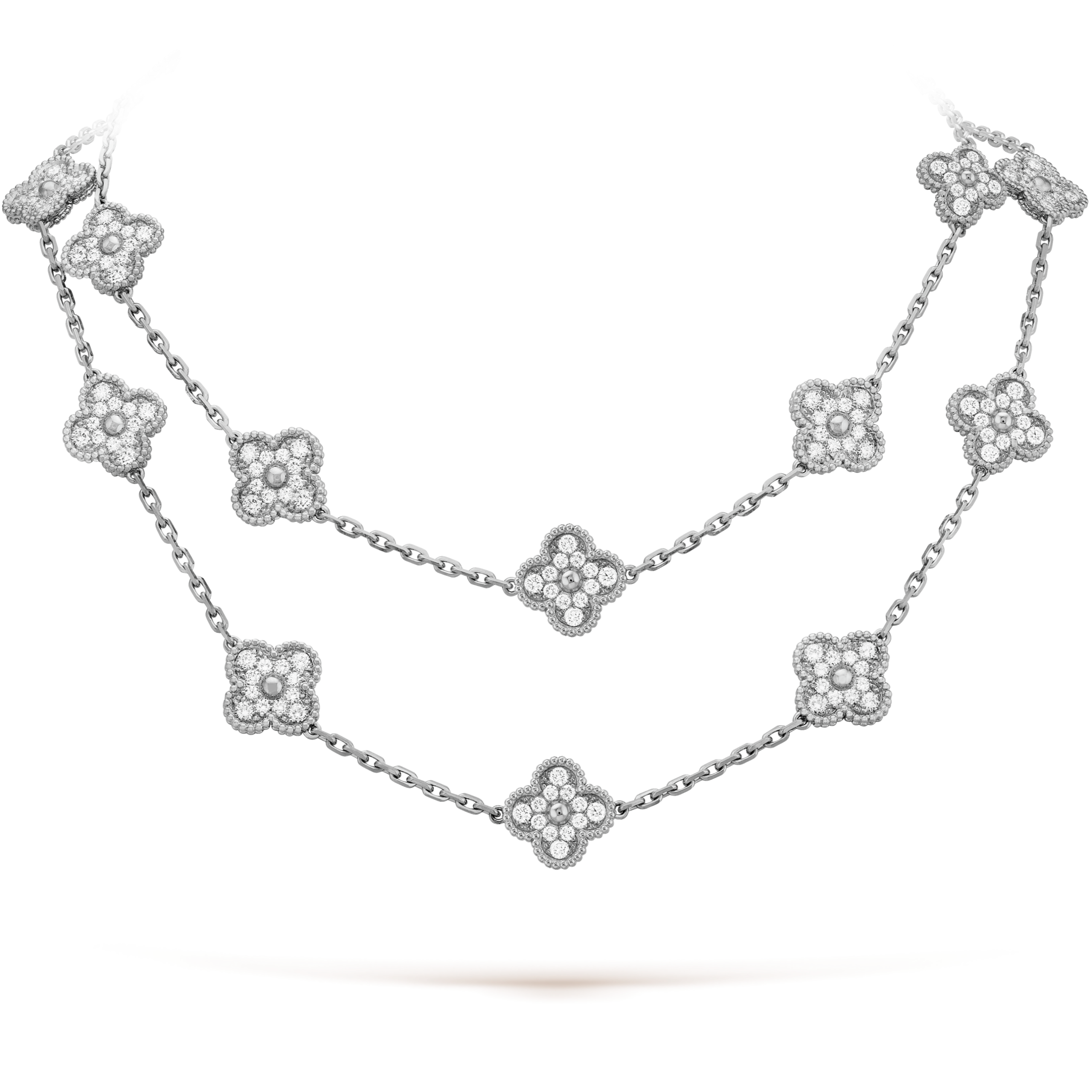 Pnstime Vintage Alhambra White Gold Diamond 20 Motifs Long Necklace Jewelry Gift