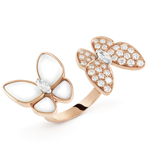 Pnstime Two Butterfly Between the Finger Pearl Ring Gift Jewelry