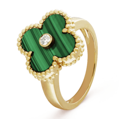 Pnstime Vintage Alhambra Malachite Ring Jewelry Gift