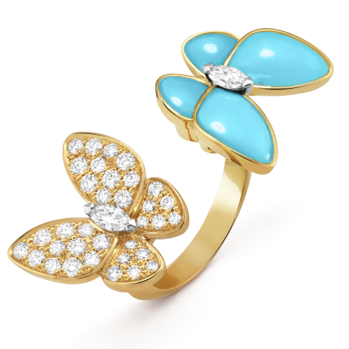 Pnstime Two Butterfly Between the Finger Turquoise Ring for Women
